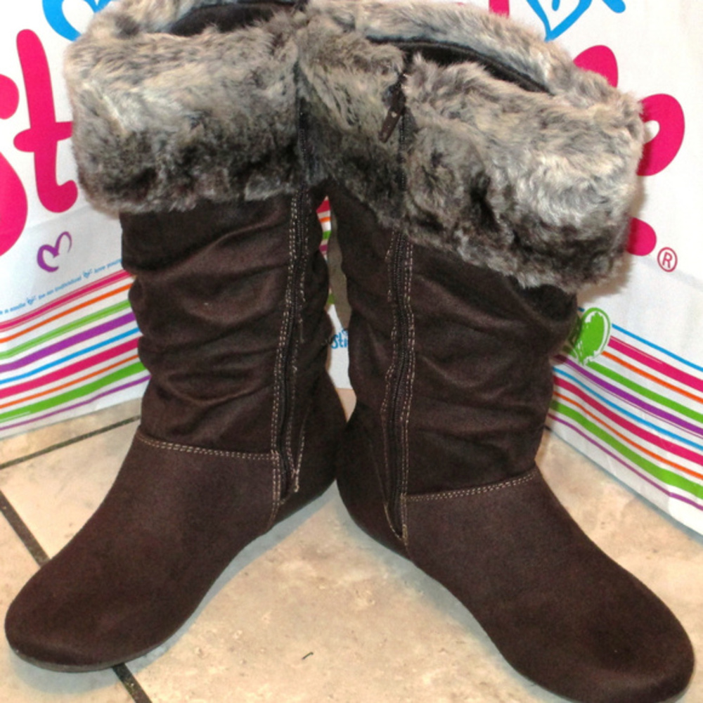 NEW Justice Faux Suede Fur Slouch Winter Boots